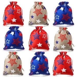 24 Pack Patriotic  American Stars Burlap 5 x 7 Bags NWT